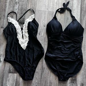 Black Lace One-Piece Swimsuit Set